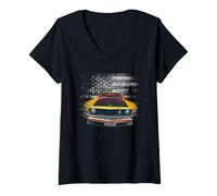 Donna Ford Mustang Boss USA Maglietta con Collo a V