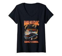 Donna Ford Mustang King Cobra Thunder Band Maglietta con Collo a V
