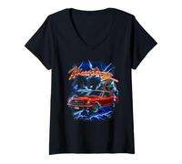 Donna Ford Mustang Thunder Band Maglietta con Collo a V