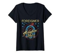 Donna Foreigner Retro Jukebox Hero with Stars Vintage Band Maglietta con Collo a V