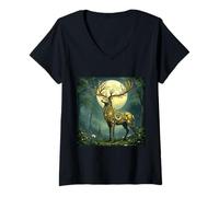 Donna Foresta di cervi Fantasy Steampunk Maglietta con Collo a V