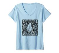 Donna Forestcore Ghost Linocut Print - Folklore e magia della Natura Maglietta con Collo a V