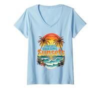 Donna Forever Chasing Sunsets Summer Vibes Beach Gita in Famiglia a Palm Maglietta con Collo a V