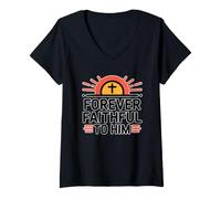 Donna Forever Faithful To Him Maglietta con Collo a V
