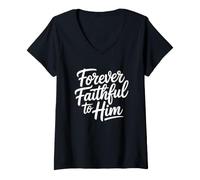 Donna Forever Faithful To Him Maglietta con Collo a V