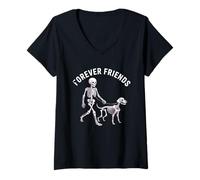 Donna Forever Friends - Cane da Passeggio schelet Maglietta con Collo a V