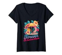 Donna Forever On Summer Break Pensionato Spiaggia Maglietta con Collo a V