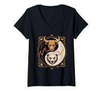 Donna Forex Bull Bear Currency Trader Maglietta con Collo a V