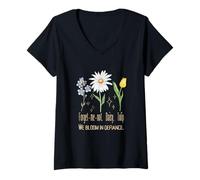 Donna Forget Me Not Daisy Tulip Field Vibe Vintage Flower Floral Maglietta con Collo a V