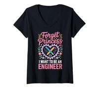 Donna Forget Princess I Want To Be An Engineer Ragazza Staminale Maglietta con Collo a V