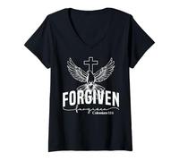 Donna Forgiven: Messaggio di Perdono e Speranza Maglietta con Collo a V