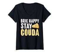 Donna Formaggio Brie Happy Stay Gouda Maglietta con Collo a V