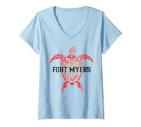 Donna Fort Myers Beach Florida Tartaruga Marina Surfer Diving Souvenir Maglietta con Collo a V