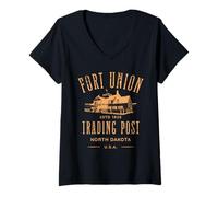Donna Fort Union Trading Post 1828 North Dakota Design Invecchiato Maglietta con Collo a V