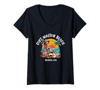 Donna Fort Walton Beach Florida Divertente Scheletro nel Sole Caldo Design Maglietta con Collo a V