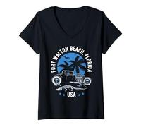 Donna Fort Walton Beach Florida Tramonto Hotrod Design Maglietta con Collo a V