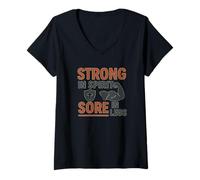 Donna Forte nello Spirito Dolore alle Gambe | Christian Gym Humor Apparel Maglietta con Collo a V