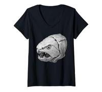 Donna Fossile di Dunkleosteus - Arte del Teschio di Pesce Placoderma del Devoniano Maglietta con Collo a V