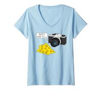 Donna Fotocamera retrò, formaggio, non dirlo, fotografo divertente Maglietta con Collo a V