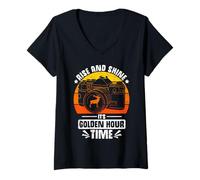 Donna Fotografo naturalistico È Golden Hour Time Wildlife Maglietta con Collo a V