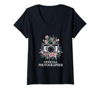 Donna Fotografo Ufficiale Fiore Fotografia Per Donne Uomini Maglietta con Collo a V