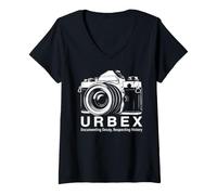 Donna Fotografo Urbex Che documenta Il decadimento nel Rispetto della Storia Maglietta con Collo a V