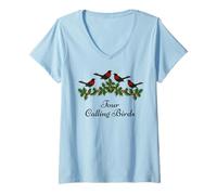 Donna Four Calling Birds - Camicia con Scritta Dodici Giorni di Natale Maglietta con Collo a V