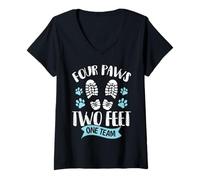 Donna Four Paws Two Feet One Team - Gioco Divertente per addestrare Cani Maglietta con Collo a V