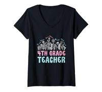 Donna Fourth Grade Teacher Wildflower Tee Maglietta con Collo a V