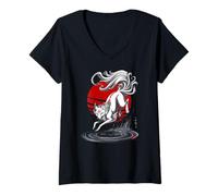 Donna Fox Japanese Kitsune Sunset Giappone Ragazzi Ragazze Bambini Maglietta con Collo a V