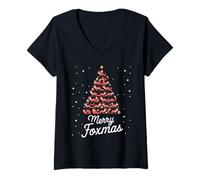 Donna Fox Xmas Tree Foxes Christmas Tree Merry Christmas Maglietta con Collo a V