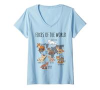Donna Foxes of The World Educational Chart Nature Species Wildlife Maglietta con Collo a V