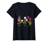 Donna Foxglove Daisy Tulip - Vintage Floral Bloom for Nature Lover Maglietta con Collo a V