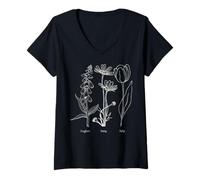 Donna Foxglove Daisy Tulip - Vintage Floral Bloom for Nature Lover Maglietta con Collo a V