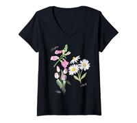Donna Foxglove Daisy Tulip - Vintage Floral Bloom for Nature Lover Maglietta con Collo a V