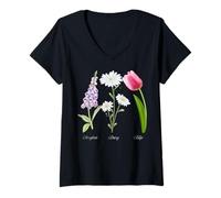Donna Foxglove Daisy Tulip - Vintage Floral Bloom for Nature Lover Maglietta con Collo a V