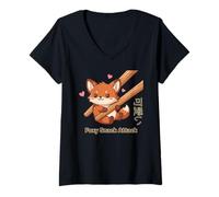 Donna Foxy Snack Attack Kawaii Fox Maglietta con Collo a V