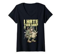 Donna FPS Gamer Funny I Hate This Map Lettore di Videogiochi Militare Maglietta con Collo a V