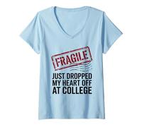 Donna Fragile Appena Caduto Il Mio Cuore Fuori al College Divertente Mamma papà Maglietta con Collo a V