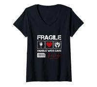Donna Fragile Handle with Care Graphic Cool Designs, Love Care Maglietta con Collo a V