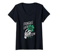 Donna Fragile Luck System Design Scuro Dichiarazione e Gotico Maglietta con Collo a V