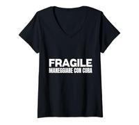 Donna FRAGILE MANEGGIARE CON CURA Maglietta con Collo a V