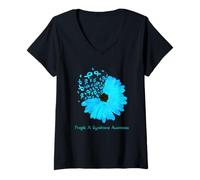 Donna Fragile X Sindrome Consapevolezza Nastro Teal Girasole Speranza Maglietta con Collo a V