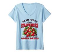 Donna Fragole Fresche di Fattoria - Mercato Biologico Vintage Maglietta con Collo a V