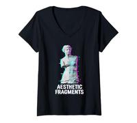 Donna Frammenti estetici Glitch Statue Vaporwave Retro Art Maglietta con Collo a V