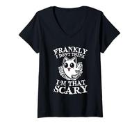 Donna Francamente I Dont Think Im That Scary Cute Ghost Cat Halloween Maglietta con Collo a V