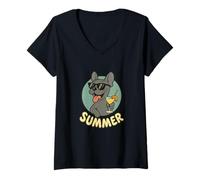 Donna Francese Bulldog Estate Design Cartoon Frenchie Vintage Maglietta con Collo a V