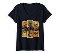 Donna Francobolli Halloween Vintage Spooky Themed The Boo Club Maglietta con Collo a V