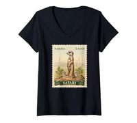 Donna Francobollo Safari Africano suricato Namibia affrancatura Vintage Maglietta con Collo a V