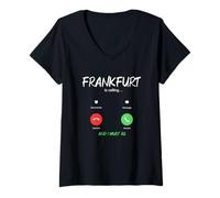 Donna Francoforte Chiama e Devo Andare in Germania in Viaggio Maglietta con Collo a V